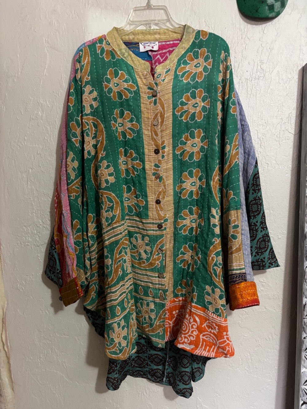 Kantha & Silk Button-Front Dolman Tunic/ Dress One Size - Picture 7 of 10